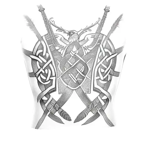 Celtic Shoulder Armour With Straps And Osprey Feathers Sticking Out Of The Bottom