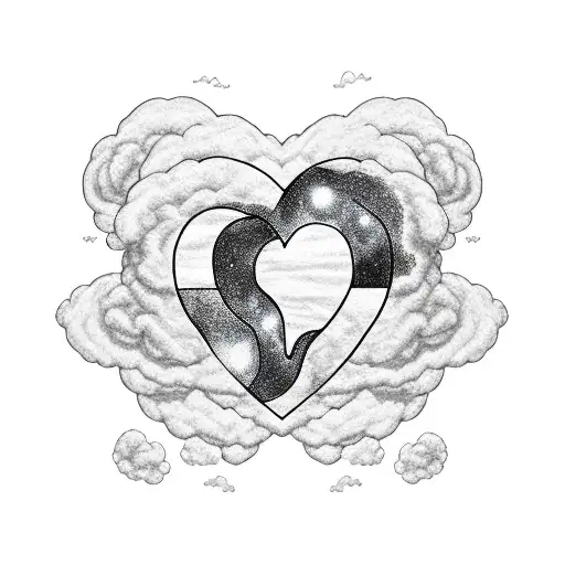 Outline Of A Hollow Heart Made Of Cloud With A Planetary Ring Of Cloud