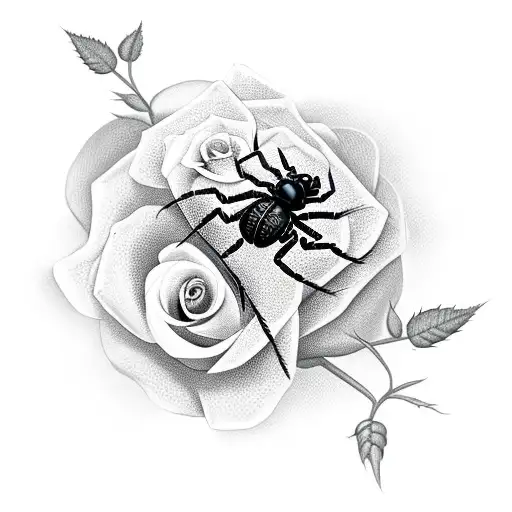 Black Widowspider With Rose Bush