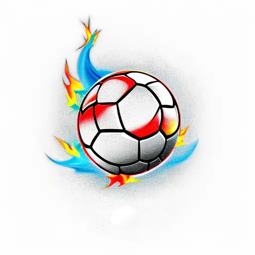 Sport-inspired Tattoo Featuring A Dynamic Soccer Ball Surrounded By Energetic Flames