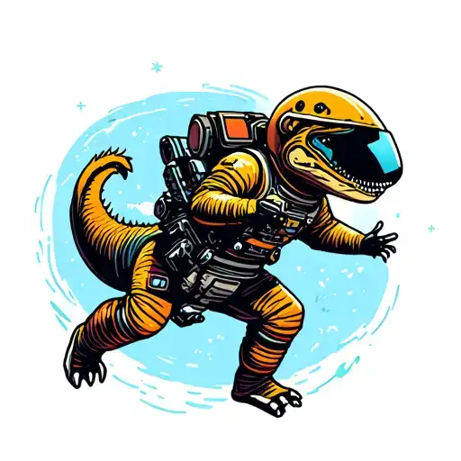 Dinasour Astronaut Floating In Space