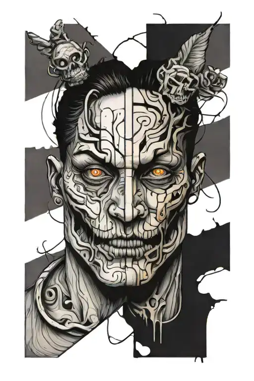 Two Creepy Halves Of A Face Separated By A Vertical Line