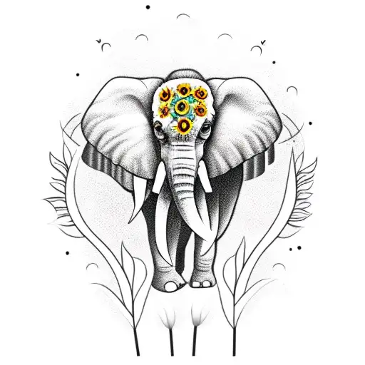 Elephant With Sunflower Nose In The Air