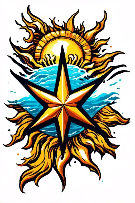 Nautical Star And Sun Shining