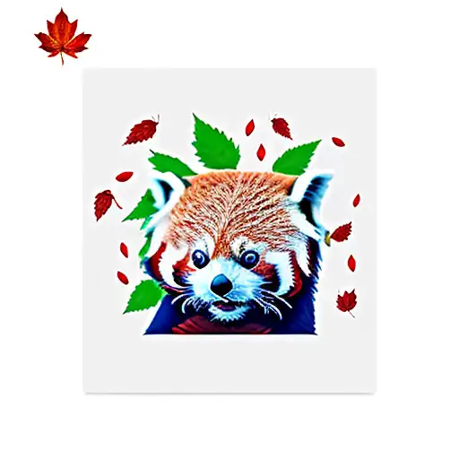 Red Panda With Maple Leaves