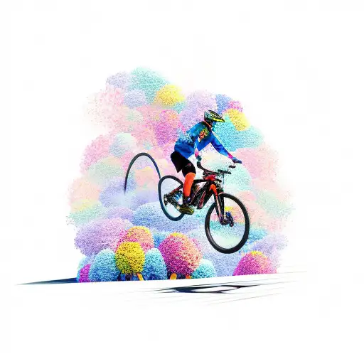 A Mountain Biker Jumping Over A Bed Of Colorful Flowers