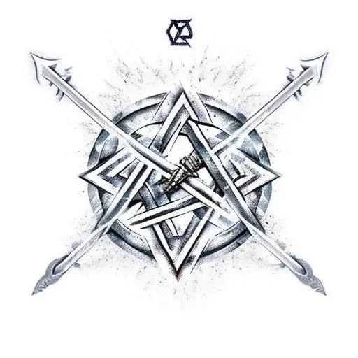 Two Iron Swords With A Star Of David On Fire