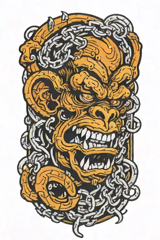 Demon Monkey In Chains Breaking And Bursting