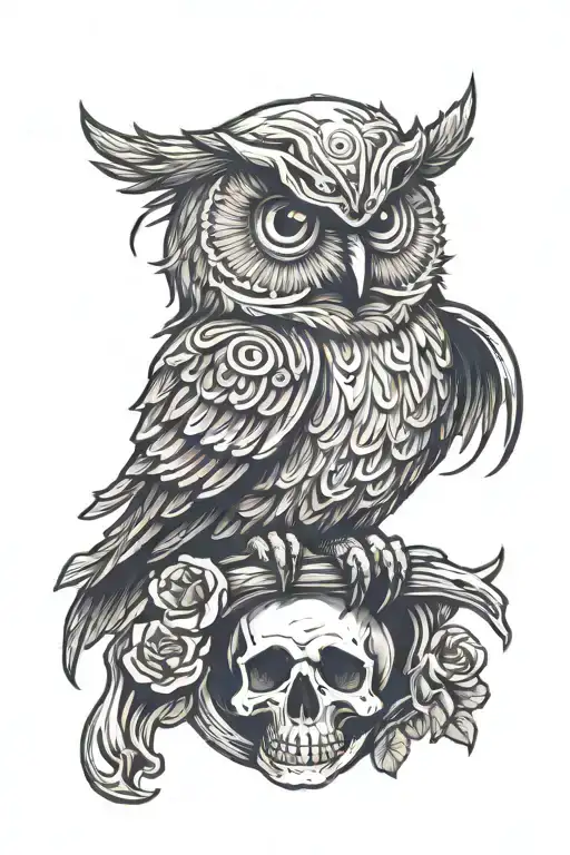 Strong Wise Owl Perched On Skull