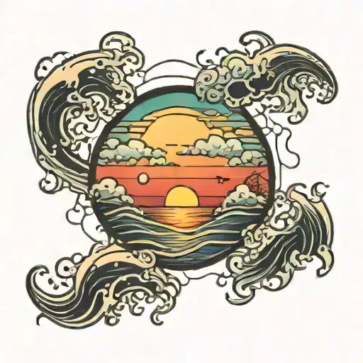 Sunset And The Sea Below