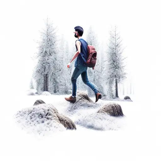 Man Walking In Dark Forest