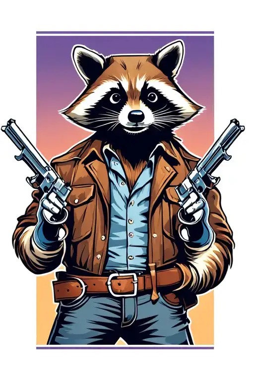 Racoon Cowboy Gunslinger With 2 Pistols And Bandolier