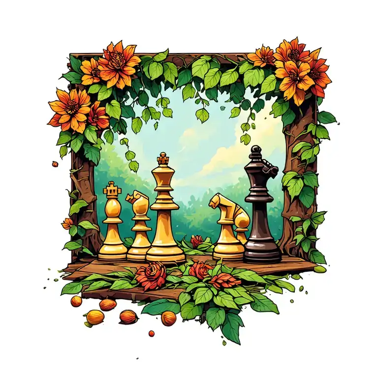 Nature Oriented Chess Pieces Taking Down A King