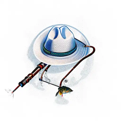 A Fishing Rod Catching A Cowboy Hat