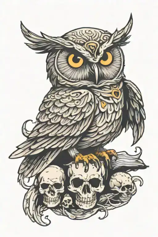 Strong Wise Owl Perched On Skull