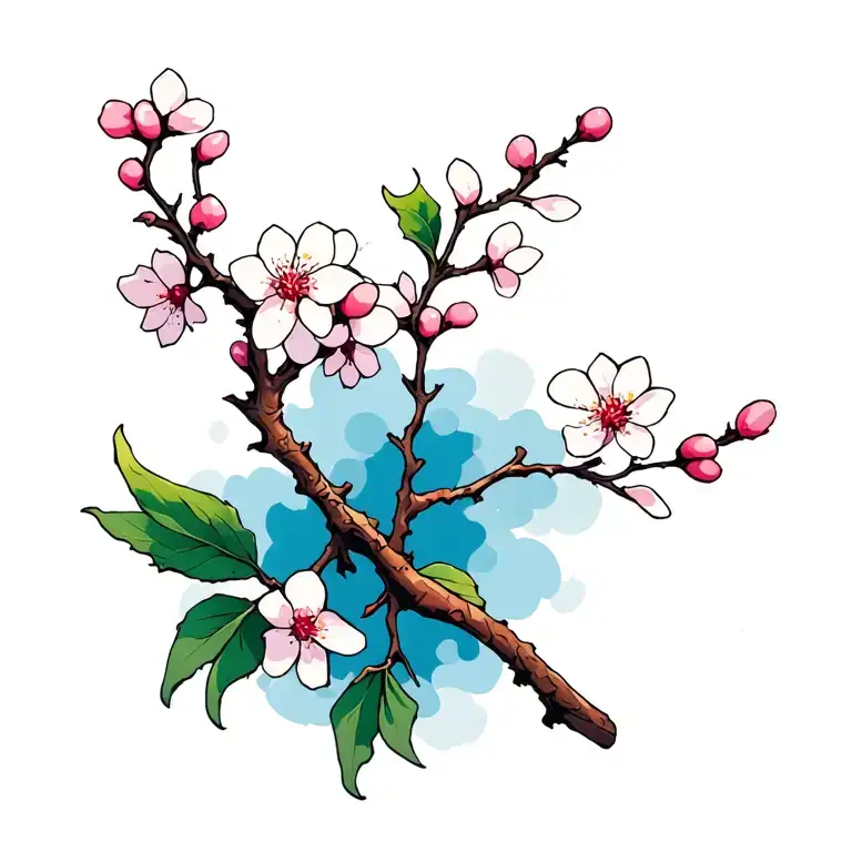 Cherry Blossom Branch No Leaves Intertwined