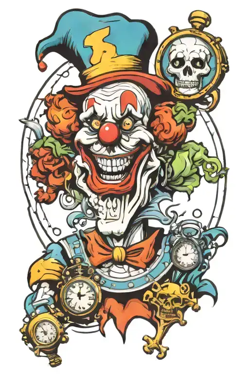 Clown And Skull With Time Piece
