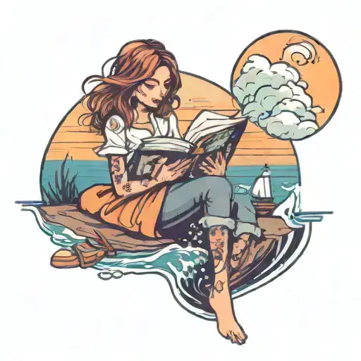 Girl Reading Book By The Sea Sunset Beach