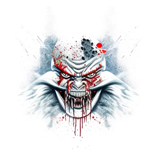 Oni Mask Warrior Blood Splatter Shadows Hidden