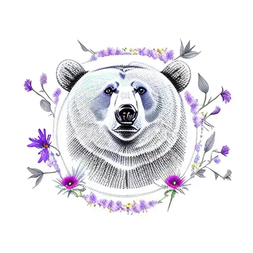 1 Bear Win A Field Of Wildflowers Holding A Purple Lily