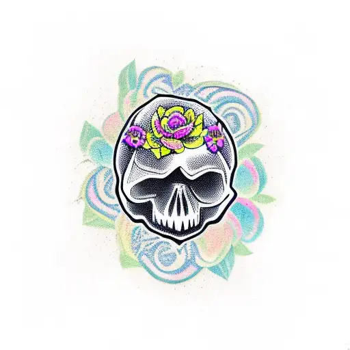 Skull Snake And Flowers