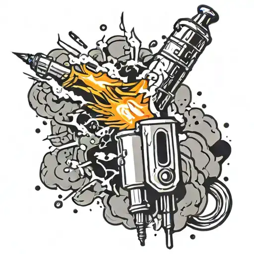 Syringe Tattoo With Explosions In Background A White Background
