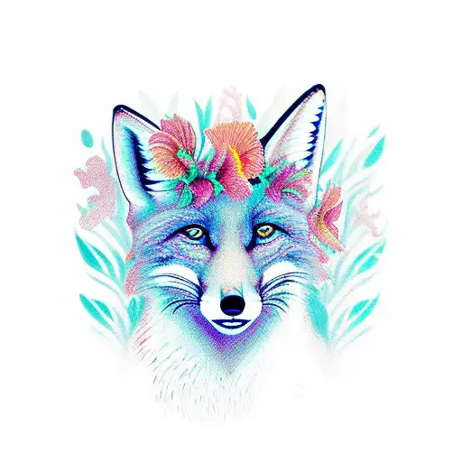 Wild 3 Tails Fox With Iris Flower