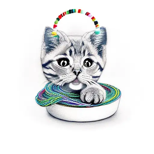 A Knitting-inspired Tattoo With A Cute Cat And Dog Playing With Yarn