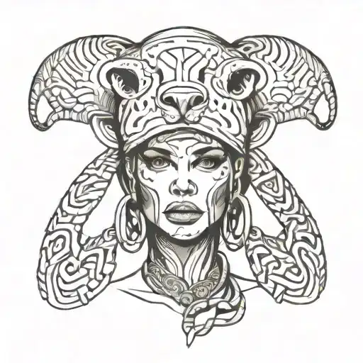 Woman Wearing A Animal Skin On Her Head