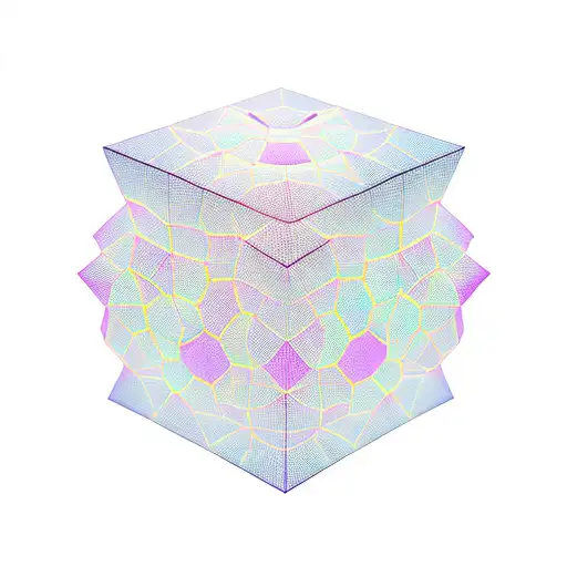 Colorful 3D Projection Of Tesseract Cube With Thin Lines