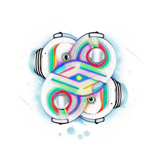 Yin And Yang Tottem Pole With Headphones Listening To Music With Musical Notes Falling Down