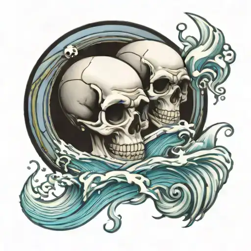 Two Skulls Floating In Ocean Waves Memorial