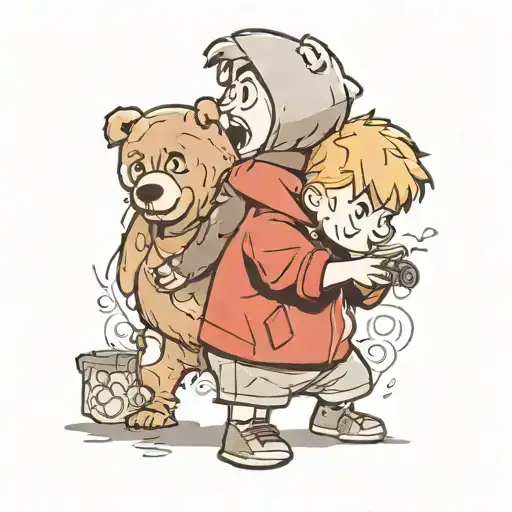 Boy Protect By A Bear Holding
