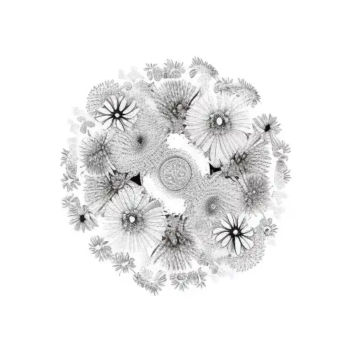 Circle With Flowers And Grass On The Outside Of The Circle