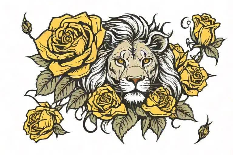 Femal Lion Yellow Roses Blooming