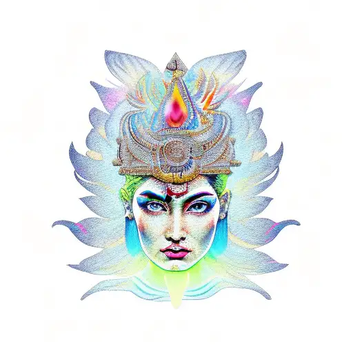 Goddess With A Third Eye Surrounded By A Vibrant Phoenix
