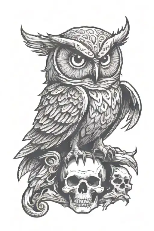 Strong Wise Owl Perched On Skull