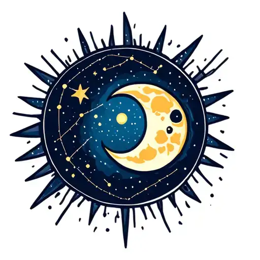 Constellations With The Moon And The Sun