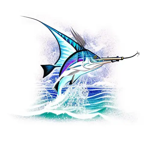 A Majestic Sailfish Leaping Out Of The Water With A Fishing Rod In Its Mouth