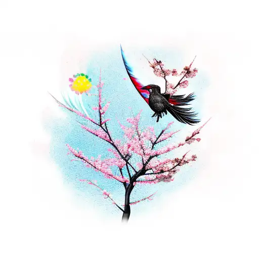 Cherry Blossom With Phoenix Feather