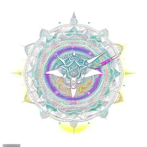 An Intricate Mandala Design Incorporating Both Sagittarius And Cancer Zodiac Symbols