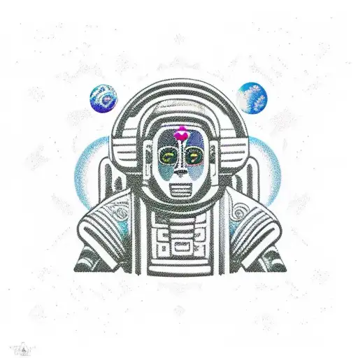 Mayan Astronaut Exploring A Mystical Temple