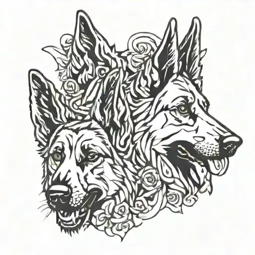 Two Heads Of Haunted German Shepherd Dogs