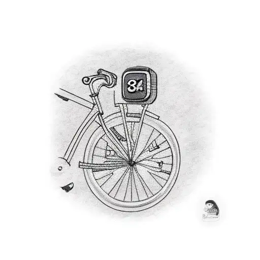 A Funny Tattoo Of An Orange Bicycle With The Number 3411 On It