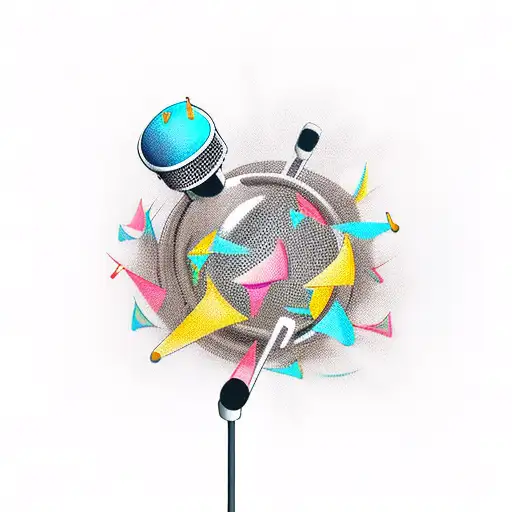 A Microphone Surrounded By Doves And An Umbrella In The Background