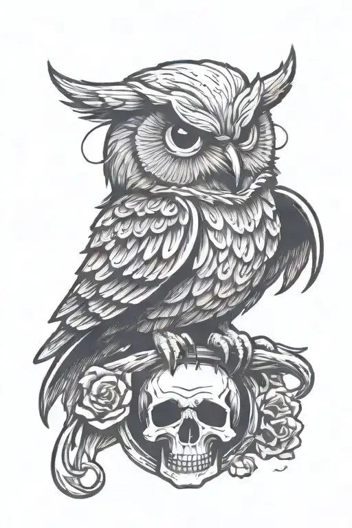 Strong Wise Owl Perched On Skull