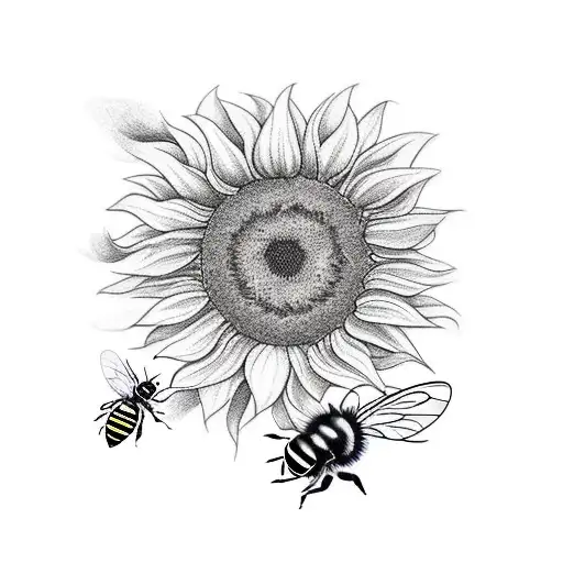 A New-school Tattoo Of A Sunflower Transforming Into A Bee
