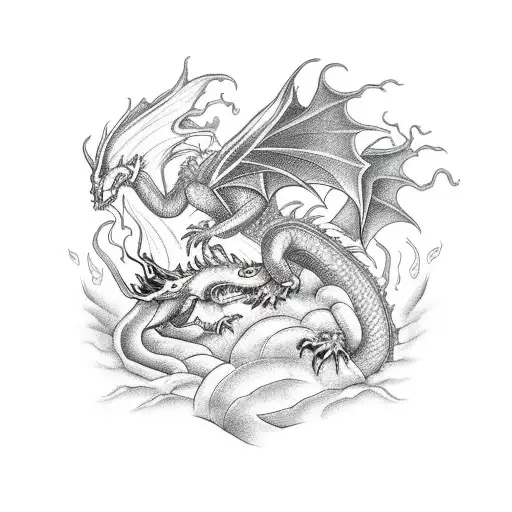 Dragon Battling A Pheonix