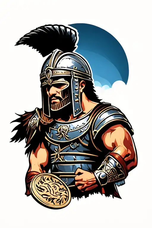 Gladiator And Coleseum In Fine Line Style