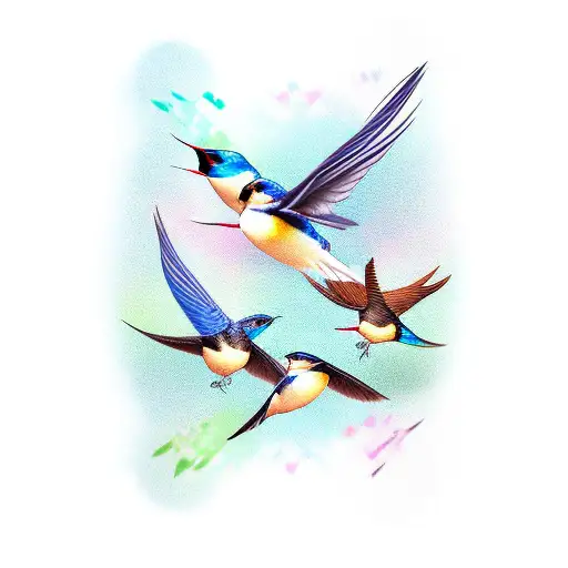 Swallow Bird Mom And 2 Sons